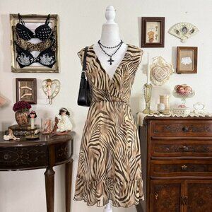 y2k animal print sheer ruffle babydoll dress